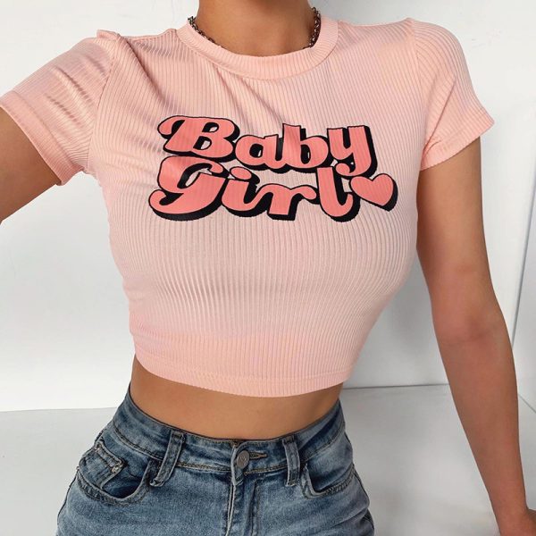 Baby Girl Short Top Spring Letter Ins Girl Print Navel Casual Casual Inner T-Shirt - Image 2