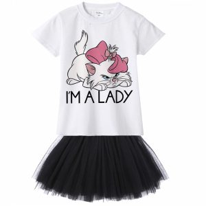 Aristocats Cat Marie Kids Girl Dress Cartoon Cute Cat Baby Girl Tutu Dress T Shirt + Dress 2pcs Princess Birthday Party Costumes