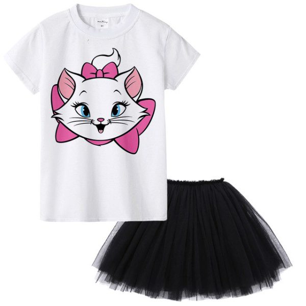 Aristocats Cat Marie Kids Girl Dress Cartoon Cute Cat Baby Girl Tutu Dress T Shirt + Dress 2pcs Princess Birthday Party Costumes - Image 7