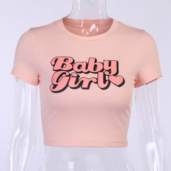 Baby Girl Short Top Spring Letter Ins Girl Print Navel Casual Casual Inner T-Shirt - Image 6