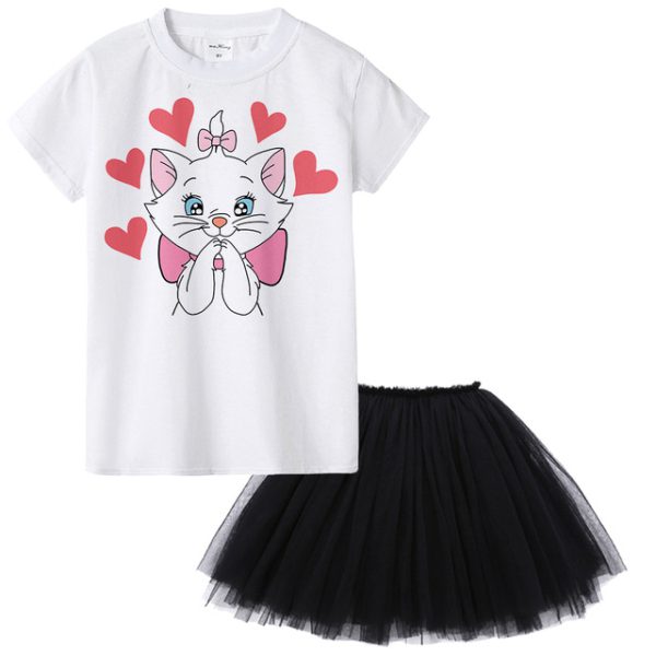 Aristocats Cat Marie Kids Girl Dress Cartoon Cute Cat Baby Girl Tutu Dress T Shirt + Dress 2pcs Princess Birthday Party Costumes - Image 9