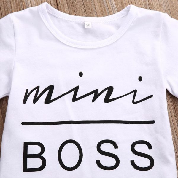 2PCS Toddler Kids Girl Clothes Set Summer Short Sleeve Mini Boss T-shirt Tops + Leather Skirt Outfit Child Suit New - Image 4