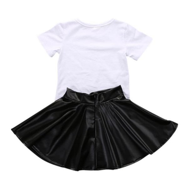 2PCS Toddler Kids Girl Clothes Set Summer Short Sleeve Mini Boss T-shirt Tops + Leather Skirt Outfit Child Suit New - Image 5