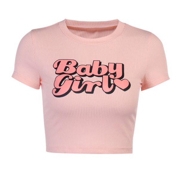 Baby Girl Short Top Spring Letter Ins Girl Print Navel Casual Casual Inner T-Shirt - Image 5