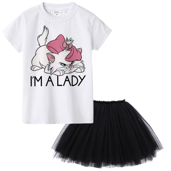 Aristocats Cat Marie Kids Girl Dress Cartoon Cute Cat Baby Girl Tutu Dress T Shirt + Dress 2pcs Princess Birthday Party Costumes - Image 2