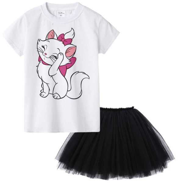 Aristocats Cat Marie Kids Girl Dress Cartoon Cute Cat Baby Girl Tutu Dress T Shirt + Dress 2pcs Princess Birthday Party Costumes - Image 8